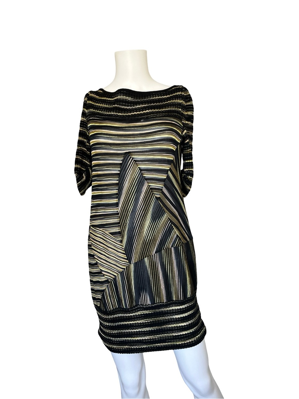 Missoni Short Sleeve Knit Dress Wool Blend Stripes Womens Designer